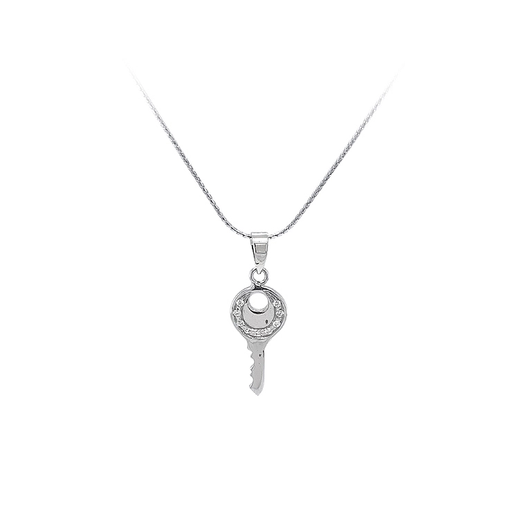 Chìa khóa dạng mặt dây chuyền với đá zircon trắng và vàng trắng