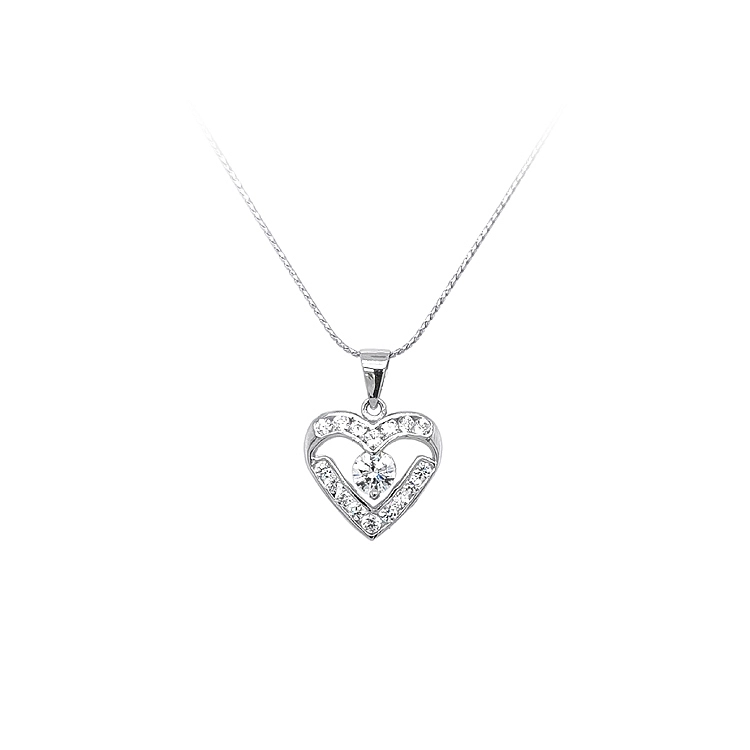 Mặt dây chuyền hình trái tim với đá zircon trắng vàng