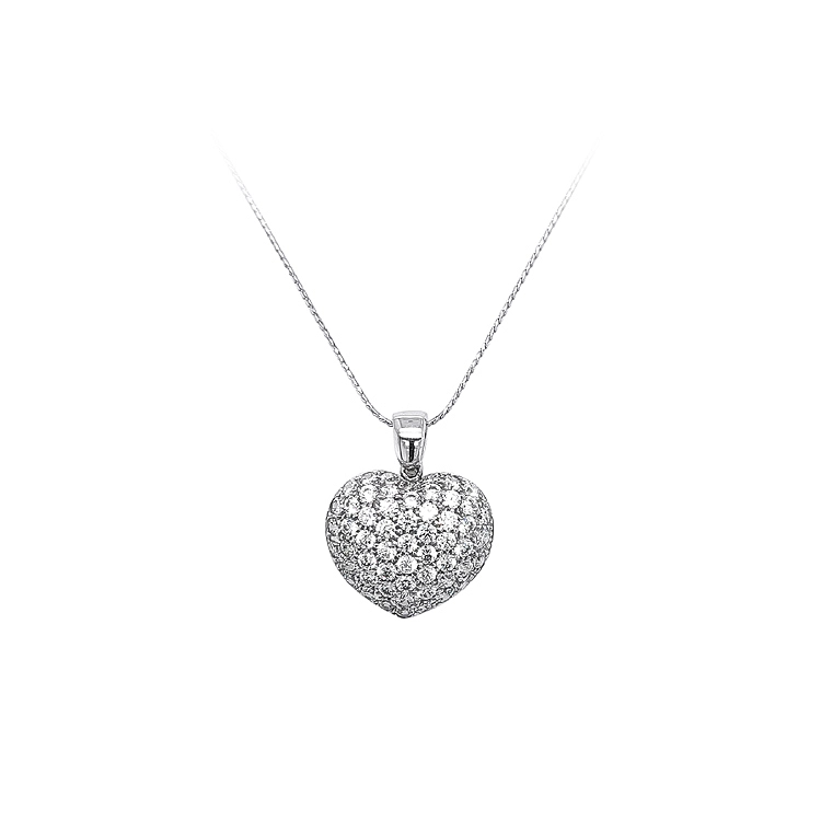 Mặt dây chuyền hình trái tim bằng vàng trắng đính đá zircon