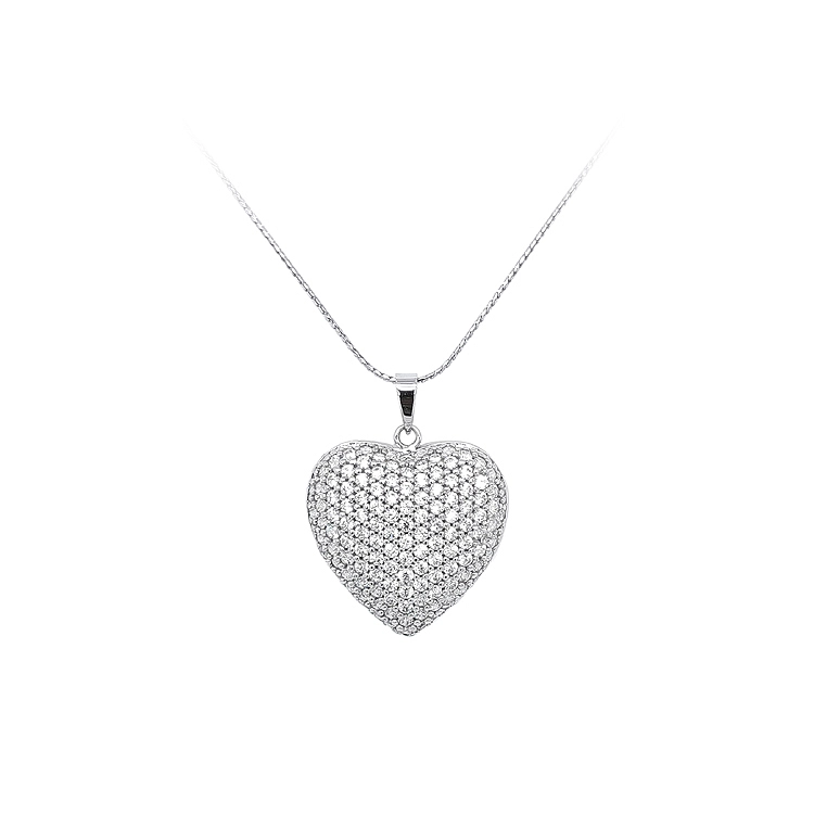 Mặt dây chuyền hình trái tim với đá zircon trắng vàng