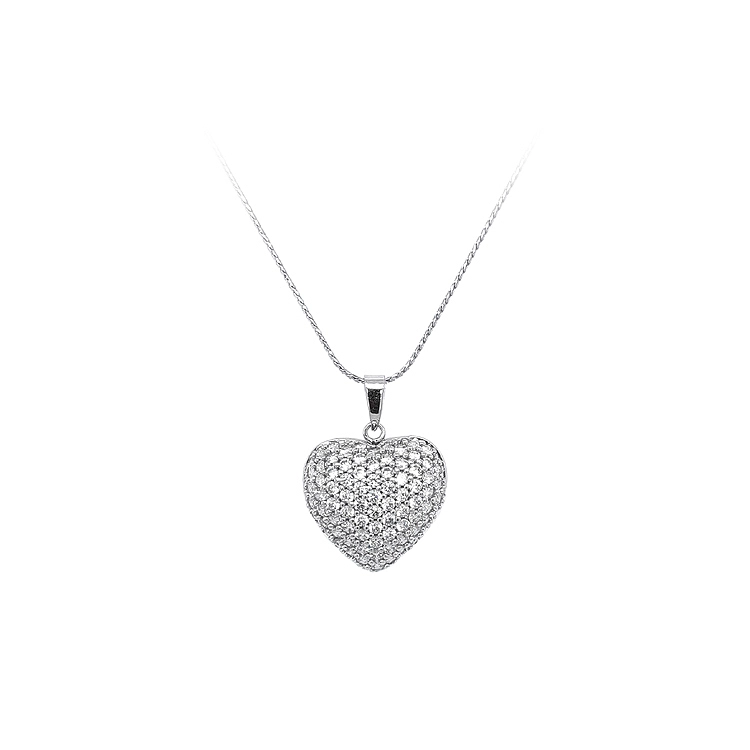 Mặt dây chuyền hình trái tim với đá zircon trắng vàng