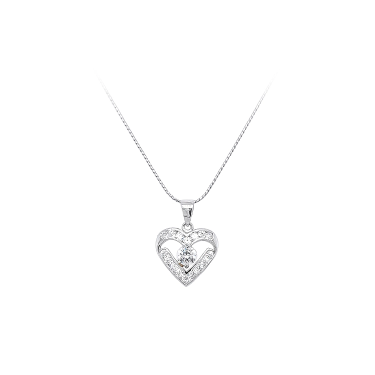 Mặt dây chuyền hình trái tim với đá zircon trắng vàng