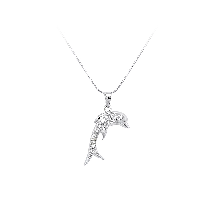 Mặt dây chuyền hình cá heo với đá zircon trắng vàng