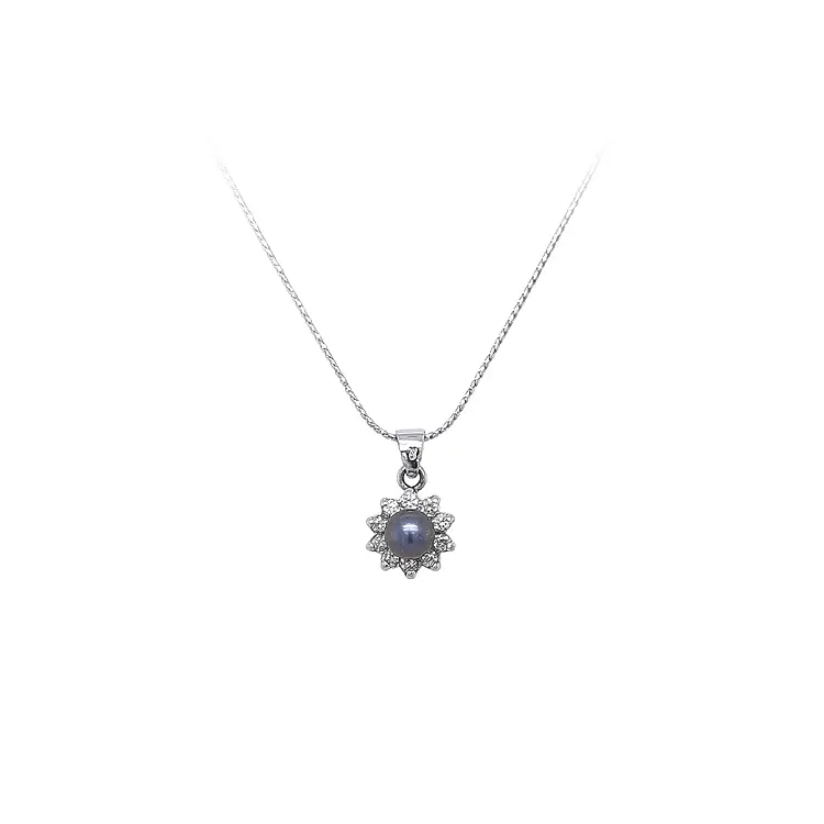 Mặt dây chuyền ngọc trai và zircon trắng vàng