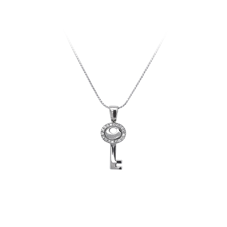 Chìa khóa dạng mặt dây chuyền với đá zircon trắng và vàng trắng