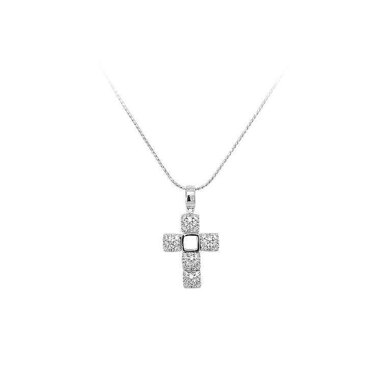 Mặt dây chuyền thánh giá với đá zircon trắng và vàng trắng