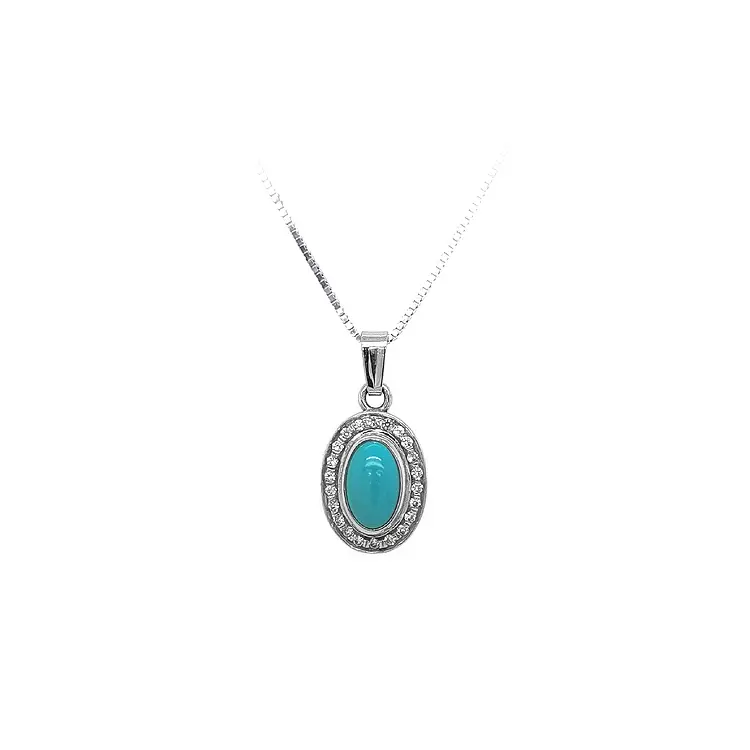 Mặt dây chuyền bằng vàng trắng đính đá turquoise