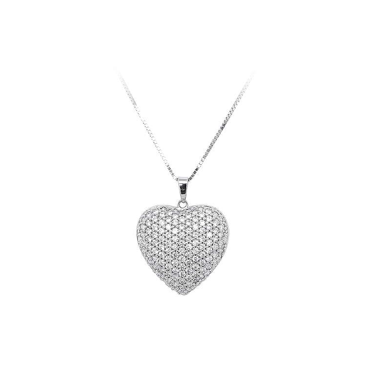 Mặt dây chuyền hình trái tim với đá zircon trắng vàng