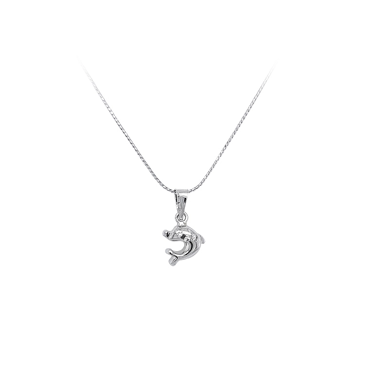Mặt dây chuyền hình cá heo với đá zircon trắng vàng