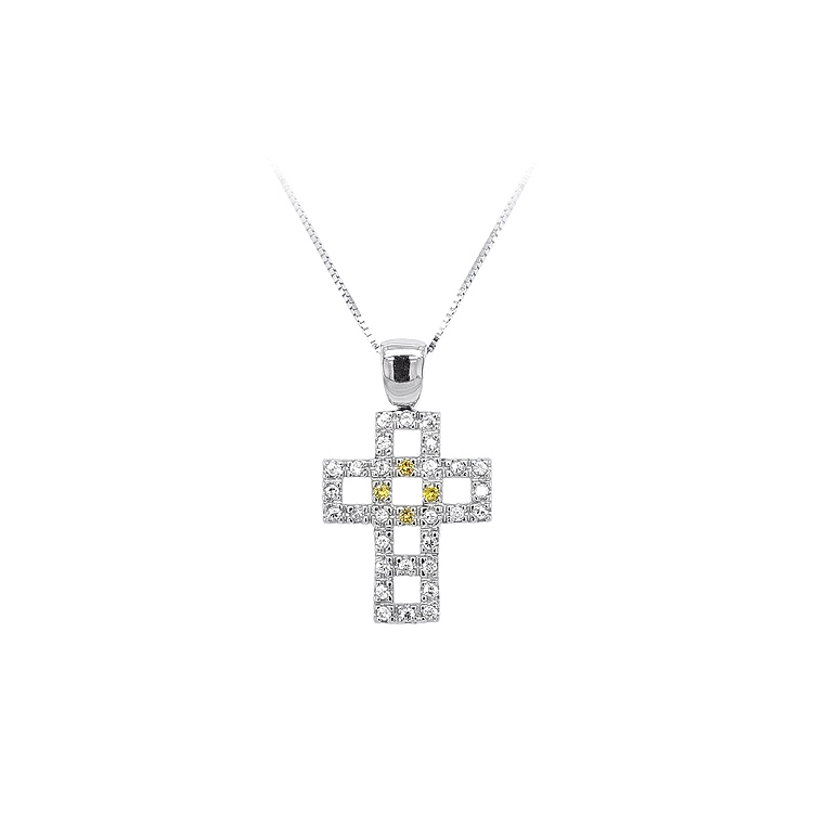 Mặt dây chuyền thánh giá với đá zircon trắng và vàng trắng