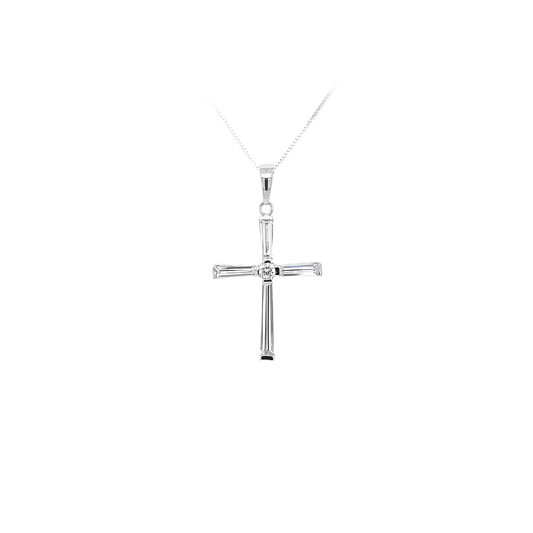 Mặt dây chuyền thánh giá với đá zircon trắng và vàng trắng