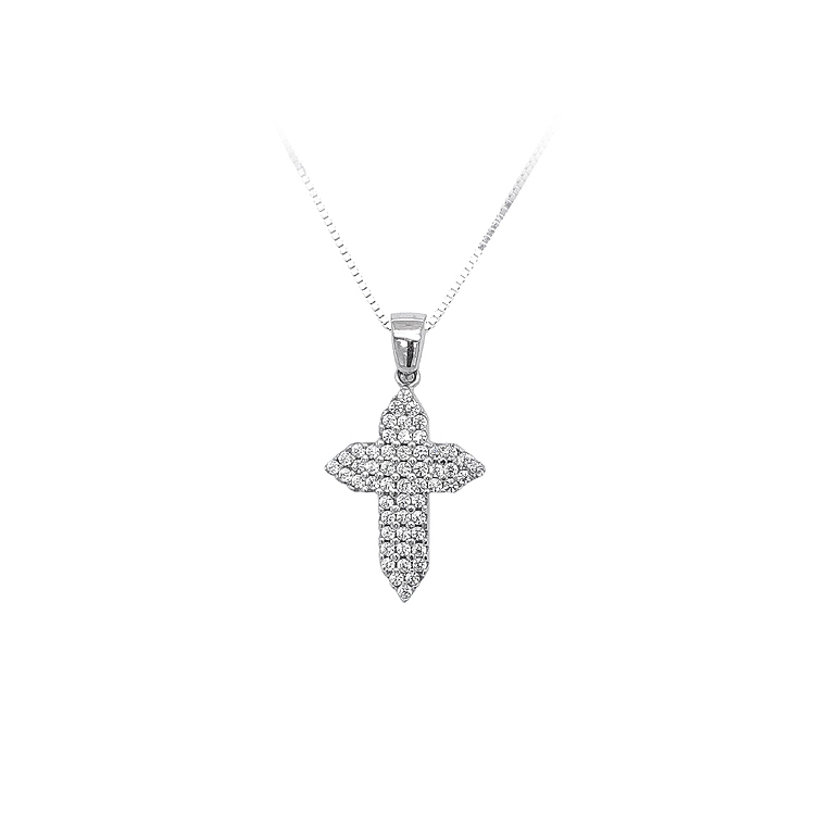 Mặt dây chuyền thánh giá với đá zircon trắng và vàng trắng