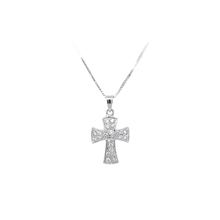 Mặt dây chuyền thánh giá với đá zircon trắng và vàng trắng