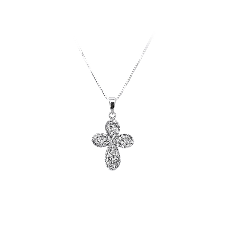 Mặt dây chuyền thánh giá với đá zircon trắng và vàng trắng