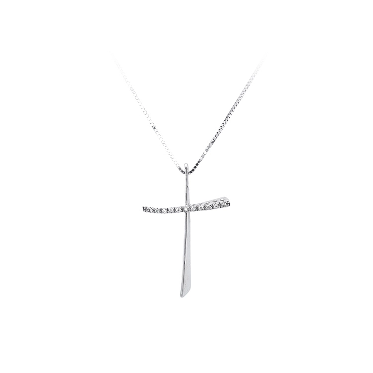 Mặt dây chuyền hình thánh giá với đá zircon trắng và vàng trắng