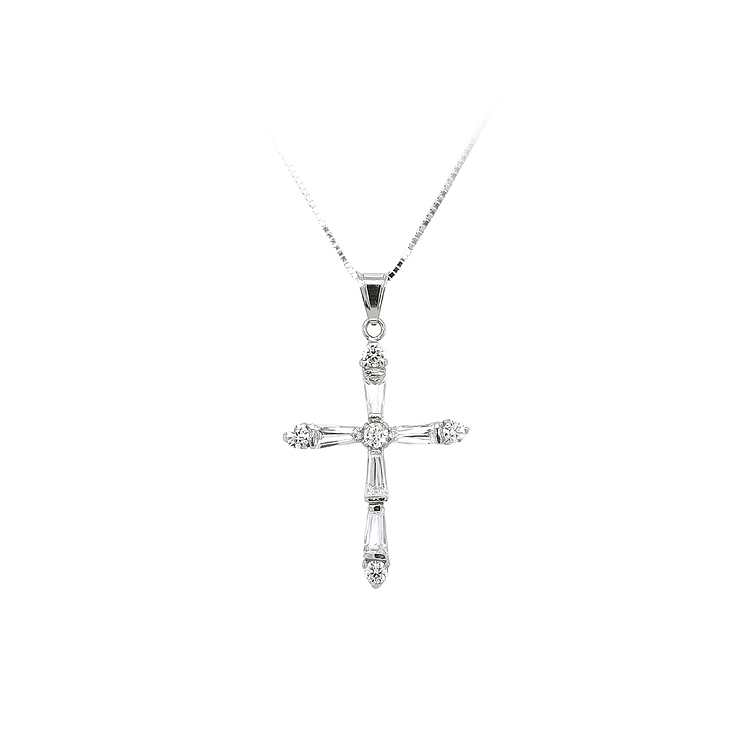 Mặt dây chuyền thánh giá với đá zircon trắng và vàng trắng