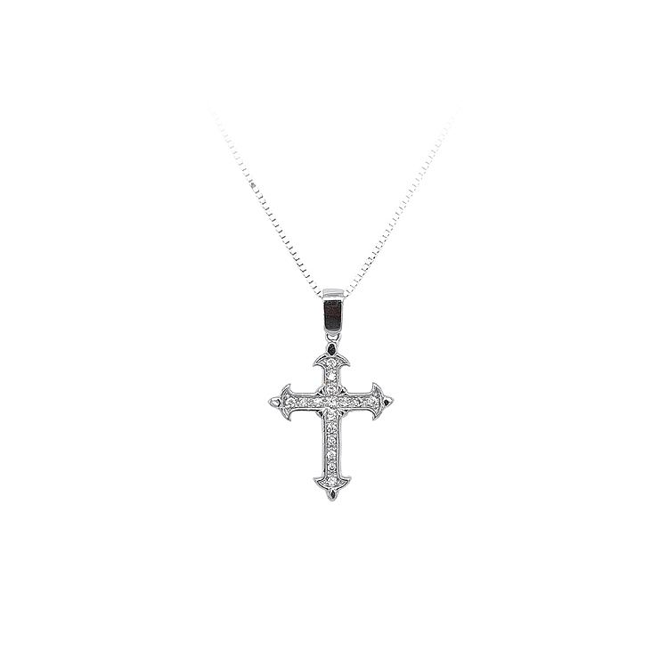 Mặt dây chuyền thánh giá với đá zircon trắng và vàng trắng