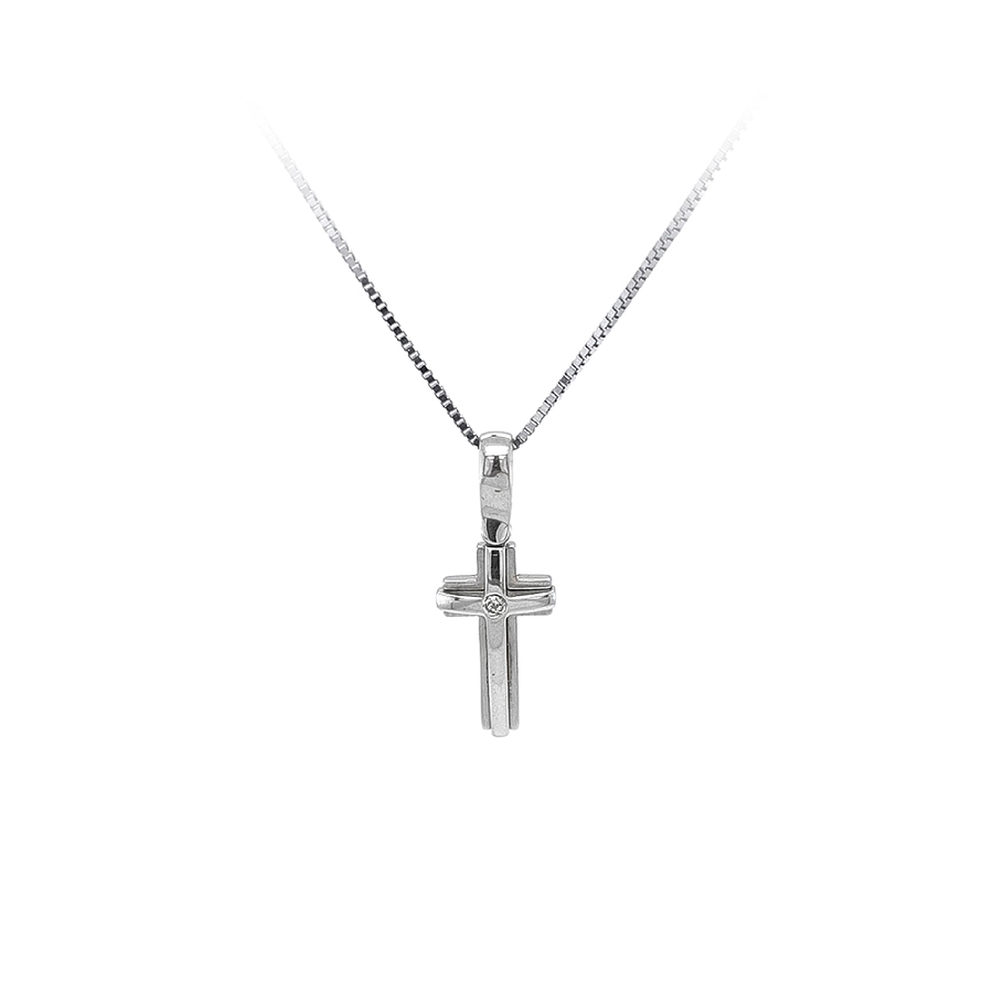 Mặt dây chuyền thánh giá đính đá zircon làm từ vàng trắng