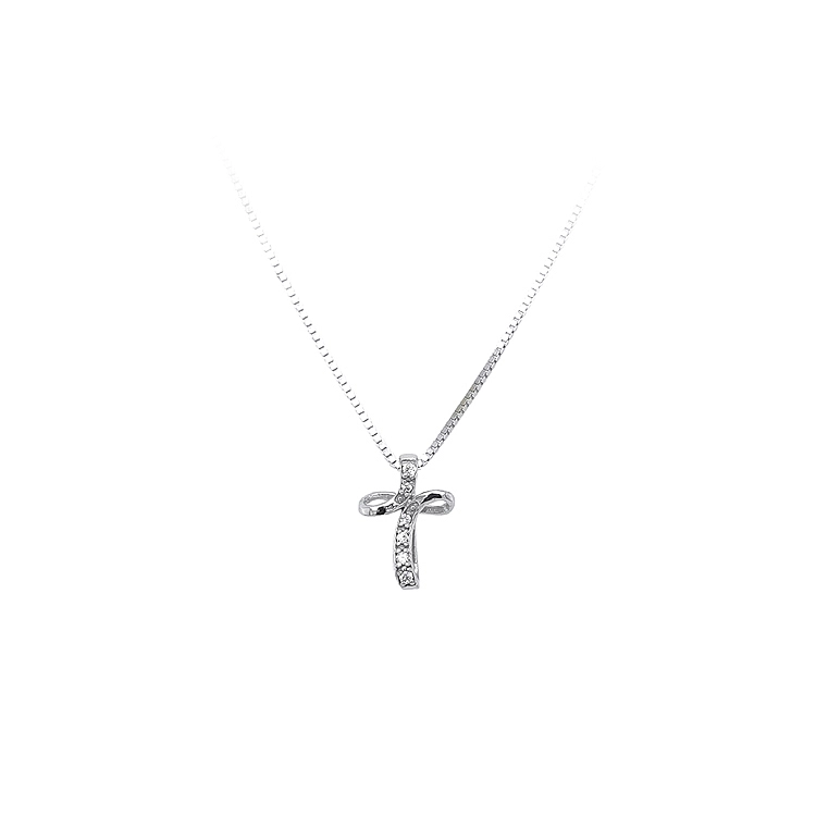 Mặt dây chuyền thánh giá với đá zircon trắng và vàng trắng