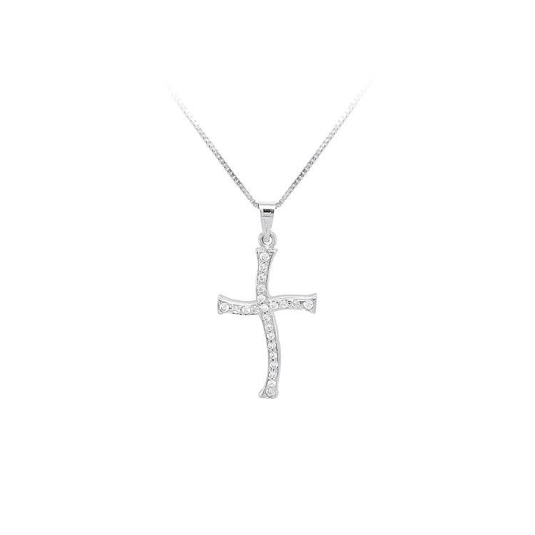 Thánh giá bằng vàng trắng đính đá zircon