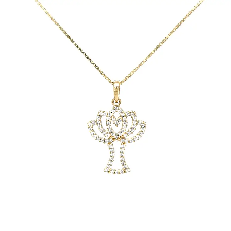 Mặt dây chuyền hình cây bằng vàng đính đá zircon