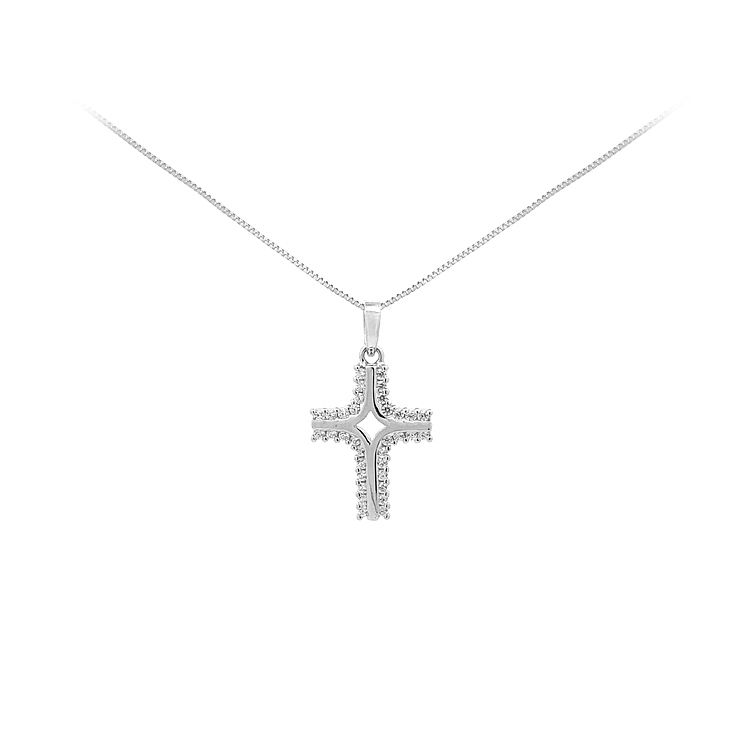 Mặt dây chuyền thánh giá với đá zircon trắng và vàng trắng