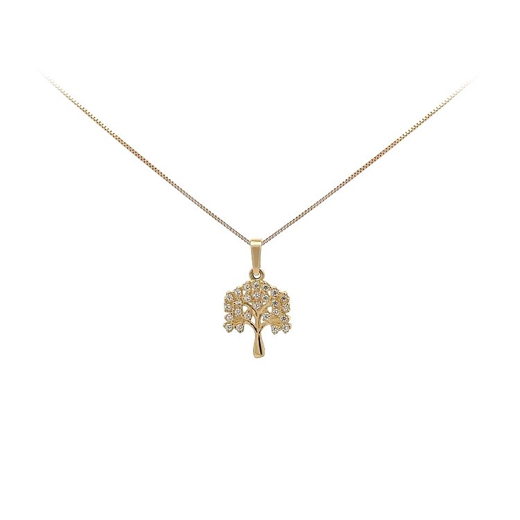 Mặt dây chuyền vàng hình Cây Sự Sống đính đá zircon