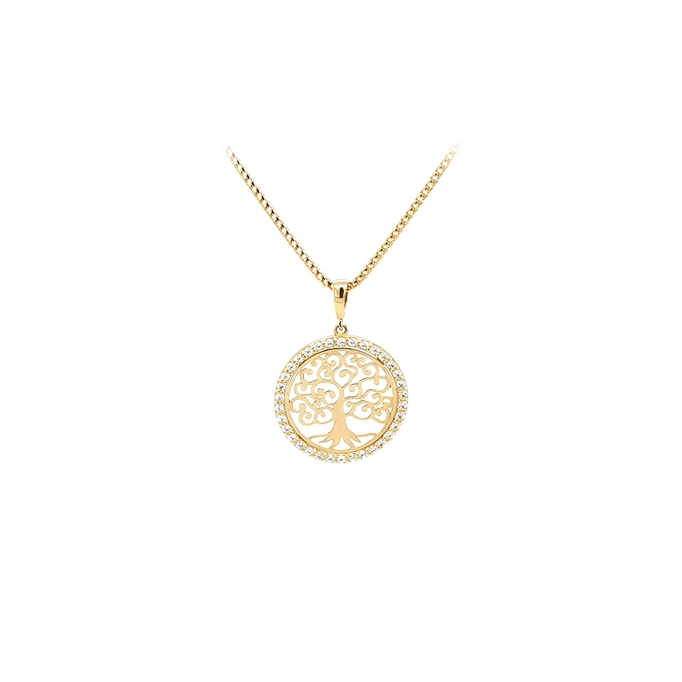 Mặt dây chuyền vàng hình Cây Sự Sống đính đá zircon