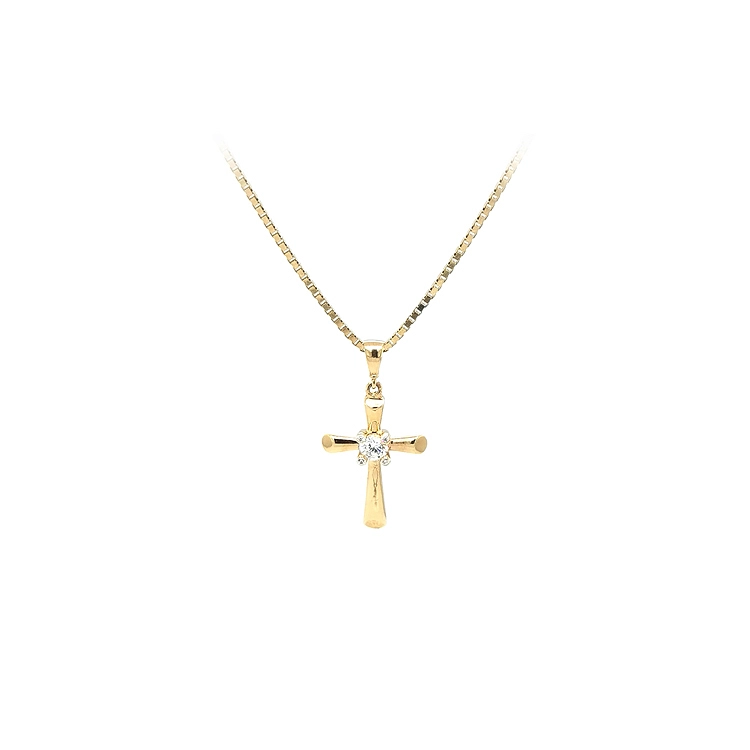 Mặt dây chuyền hình thánh giá bằng vàng đính đá zircon