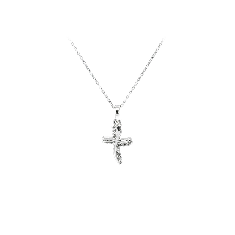 Mặt dây chuyền hình thánh giá với đá zircon trắng và vàng trắng