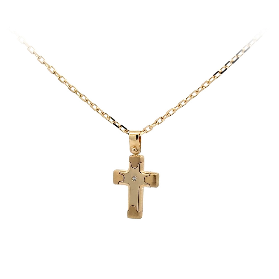 Mặt dây chuyền hình thánh giá bằng vàng đính đá zircon