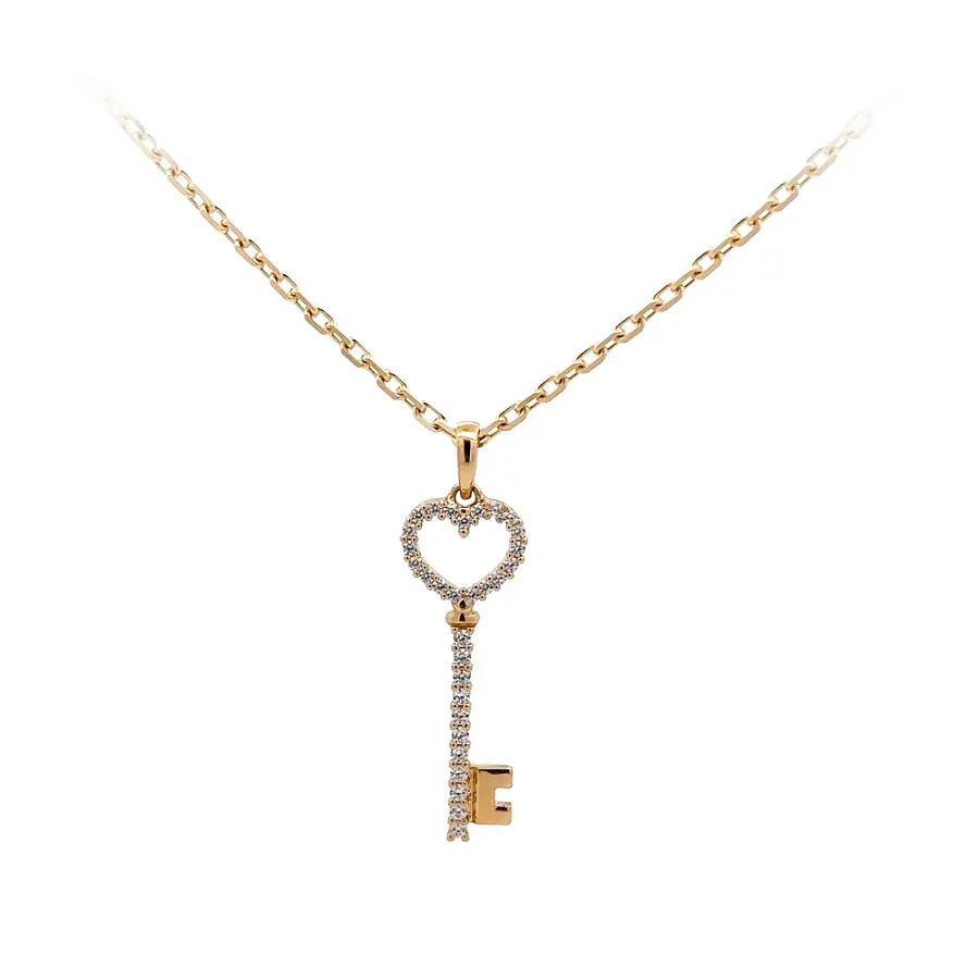 Mặt dây chuyền vàng hình chìa khóa đính đá zircon