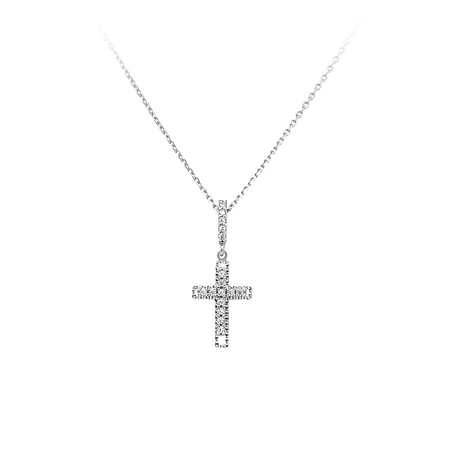 Mặt dây chuyền hình thánh giá với đá zircon trắng và vàng trắng