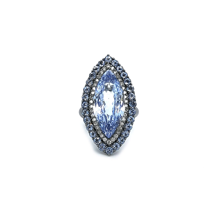 Nhẫn vàng Crivelli với đá topaz xanh và kim cương