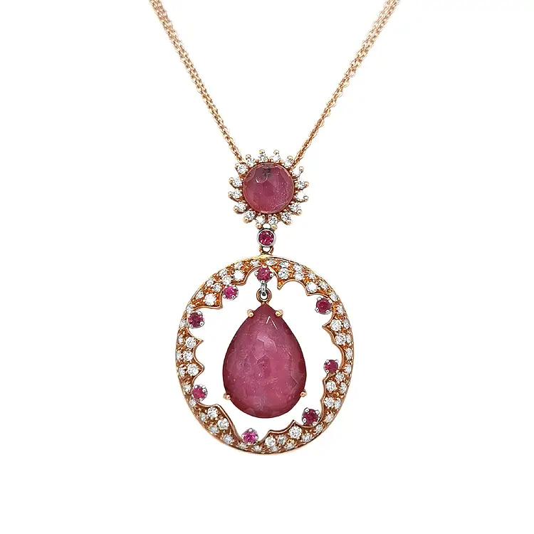 Mặt dây chuyền vàng đính ruby và kim cương