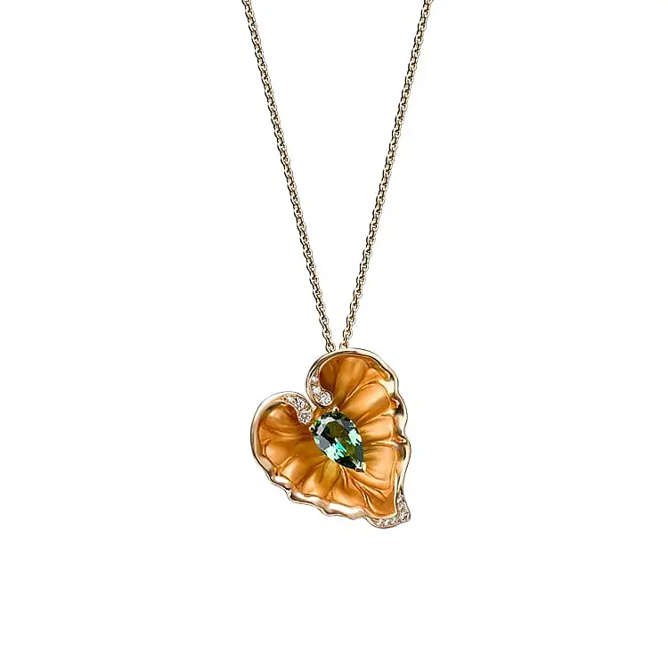 Mặt dây chuyền vàng với đá Topaz rừng và kim cương Magetir Eternal Lady Juliet