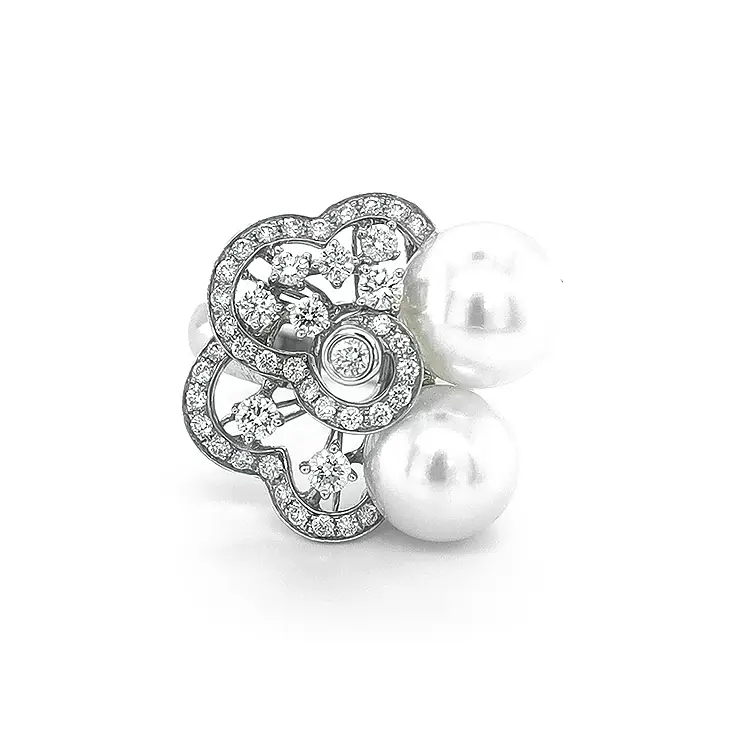 Nhẫn vàng đính ngọc trai tự nhiên và kim cương