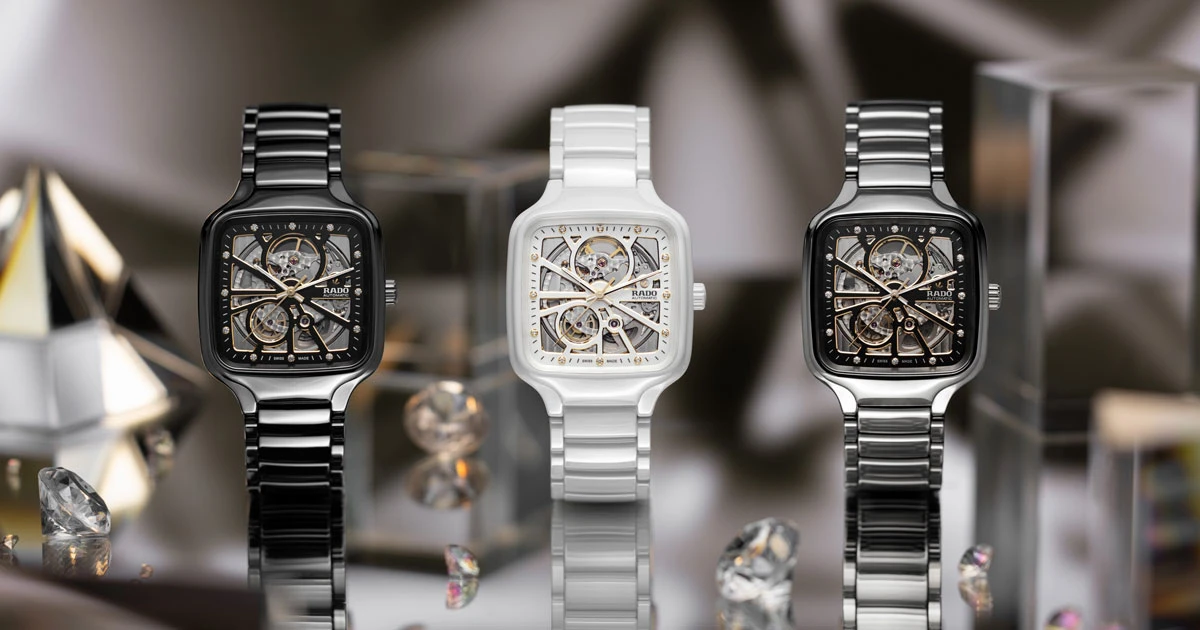 Đồng hồ gốm sứ đính kim cương Rado True Square Open Heart